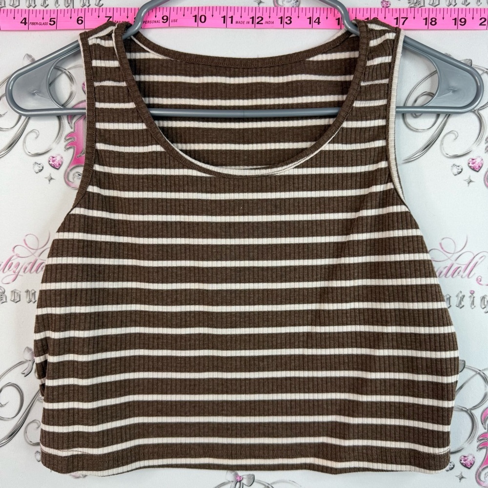 Tank top cropped stripes stretchy Striped Ribbed Tank Top - Brown & Cream white